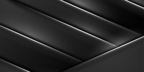 Abstract black background with neon glowing stripes. Vector technology design