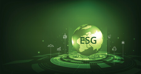 Environmental Social and Governance (ESG) concept.The company development of a nature conservation strategy and Solving environmental, social and management problems with figure icons.