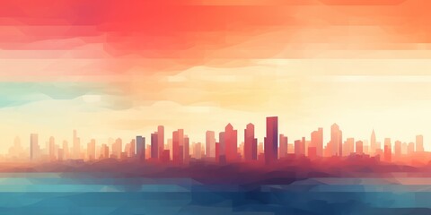 Abstract Cityscape at Sunset: An abstract depiction of a cityscape at sunset with a beautiful gradient sky, allowing for text insertion in the lower part of the image , abstract wallpaper background