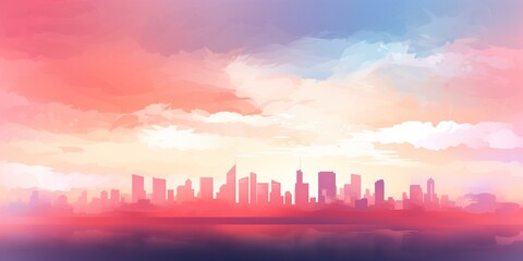 Abstract Cityscape at Sunset: An abstract depiction of a cityscape at sunset with a beautiful gradient sky, allowing for text insertion in the lower part of the image , abstract wallpaper background