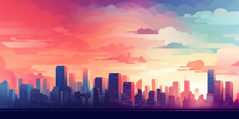Fototapeta premium Abstract Cityscape at Sunset: An abstract depiction of a cityscape at sunset with a beautiful gradient sky, allowing for text insertion in the lower part of the image , abstract wallpaper background