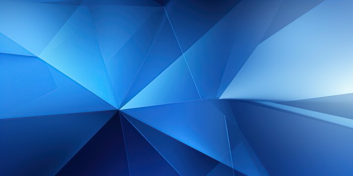 Abstract Geometric in Blue: An abstract illustration predominantly in blue, composed of angular geometric shapes, dynamic lines, and an empty space in the center for adding text or a logo © AlexRillos