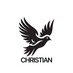 Christian Logo template with dove, pigeon. Black and white christian holy spirit symbol.