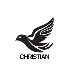 Christian Logo template with dove, pigeon. Black and white christian holy spirit symbol.