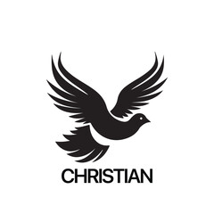 Obraz premium Christian Logo template with dove, pigeon. Black and white christian holy spirit symbol.
