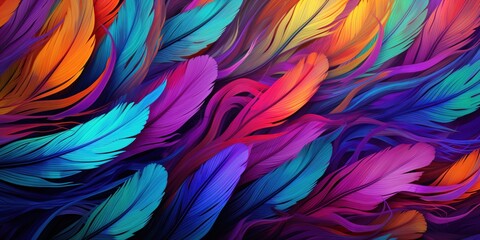 Colorful Feathered Symphony: An abstract image resembling a symphony of colorful feathers, arranged in harmonious patterns and bold, exotic colors, conjuring a sense of elegance and vivacity.