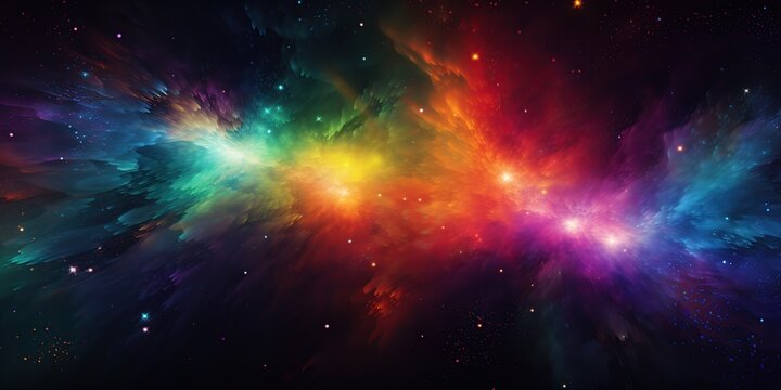 
Color Explosion in Space: A burst of vibrant colors on a dark background, creating an abstract starry effect. Blank space in the bottom corner for prominent text , abstract wallpaper background