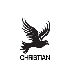 Christian Logo template with dove, pigeon. Black and white christian holy spirit symbol.