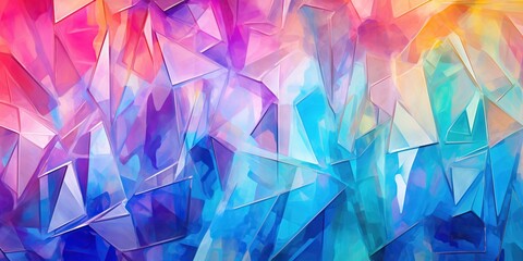 
Crystal Prism Mirage: An abstract representation featuring crystal prisms refracting light into a mesmerizing array of colors, creating a kaleidoscope of shapes and hues, radiating elegance - obrazy, fototapety, plakaty