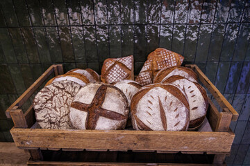 Fresh bread in a cafe in St Germain des Pres, Paris.