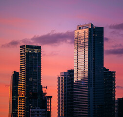 Obraz premium sunset in the city Brickell miami skyscrapers