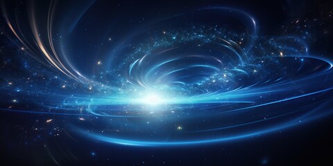 Digital Universe in Cosmic Blues: An abstract digital interpretation of the universe in cosmic shades of blue, with a clear area at the bottom for promotional conten , abstract wallpaper background