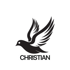 Christian Logo template with dove, pigeon. Black and white christian holy spirit symbol