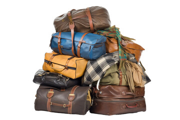 Pile of baggage isolated on transparent background, Generative Ai
