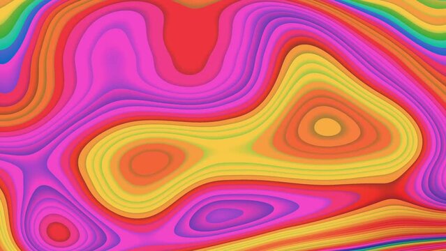 The stylized height of the topographic contour map. Transforming abstract background. Psychedelic wavy animated abstract curved shapes. Retro style.