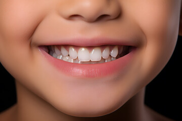 Obraz premium Close up of child's smiling mouth with white teeth