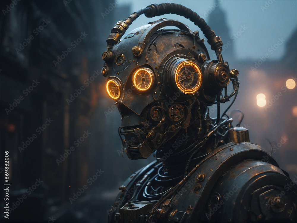 Aufkleber humanoid simpunk rusty robot. generative ai.