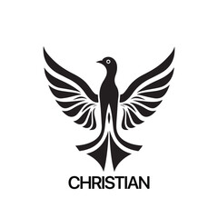 Christian Logo template with dove, pigeon. Black and white christian holy spirit symbol