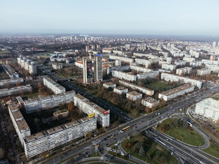 Fototapeta premium Drone view of Belgrade city, New Belgrade district