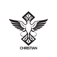 Obraz premium Christian Logo template with dove, pigeon. Black and white christian holy spirit symbol
