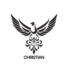 Christian Logo template with dove, pigeon. Black and white christian holy spirit symbol