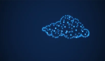 Deurstickers Cloud wireframe technology vector background. Data cloud blue digital polygon. Dot and line triangle futuristic network design element. © Irina