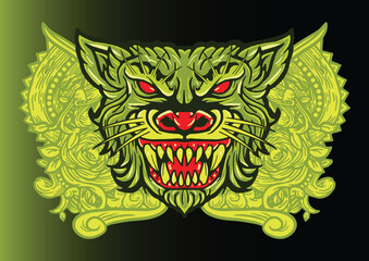 Aggressive demon beast head in colorful style vector illustration