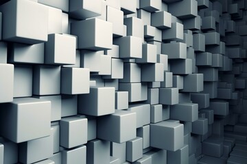 A futuristic wall made of square tiles with a glossy finish. The background features stacked concrete bricks, forming a 3D render. Generative AI