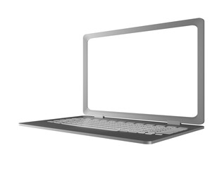 Modern Laptop PC with blank LCD screen isolated on transparent background .3D rendering