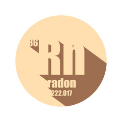 Radon chemical element. Sign with atomic number and atomic weight with long shadows. Chemical element of periodic table.