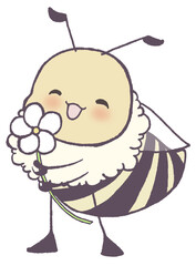 お花を持っている笑顔のみつばち
