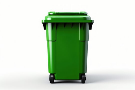 Green bin isolated on white background. Generative AI.