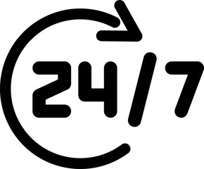 Linear icon of 24 hours a day as symbol of support or store delivery