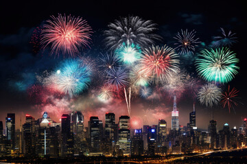 Fototapeta premium New Year's Eve fireworks over a city