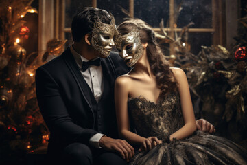 New Year's masquerade ball in elegant masks