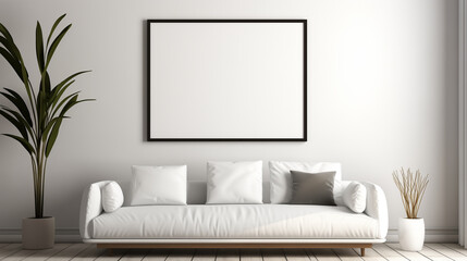 poster frame mock up in modern interior living room