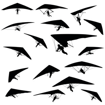 Collection of Paragliding silhouette vector illustrations