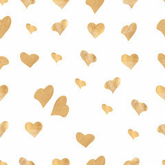 Seamless pattern with gold hearts. Hand drawn illustration isolated on white background.