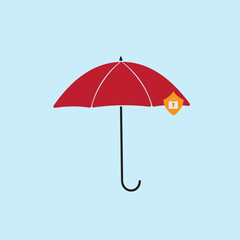 Umbrella with shield vector illustration on blue background. Business Insurance Concept. Policy Guarantee Business. Health insurance, Healthcare, finance and medical service. 