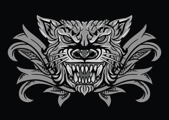 Aggressive demon beast head in monochromatic style vector illustration