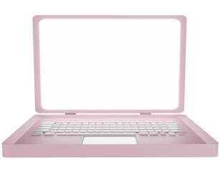 Cute cartoon laptop PC with blank LCD screen isolated on transparent background .3D rendering