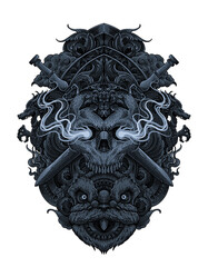 Skull Head With Dagger Engraving Artwork 