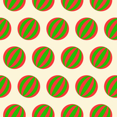Christmas seamless pattern.Red green ball repeat pattern isolated on beige background.Round circle geometry shape abstract vector illustration.