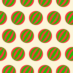 Christmas seamless pattern.Red green ball repeat pattern isolated on beige background.Round circle geometry shape abstract vector illustration.