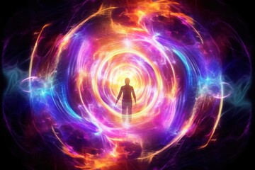 Obraz premium Abstract Neon Psychedelic whirlwind of energy around a person