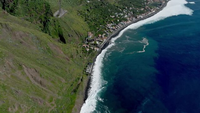 High altitude view of Fajã da Ovelha shoreline in beautiful Madeira