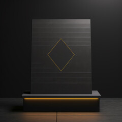Black podium or pedestal display on dark background