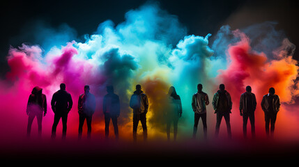Obraz na płótnie Canvas Group people on a background of colored smoke