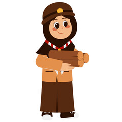 Scout Girl In Hijab Carrying Firewood Illustration