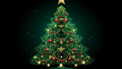 Paint a beautifully decorated Christmas tree with ornaments, lights, and a star or angel topper